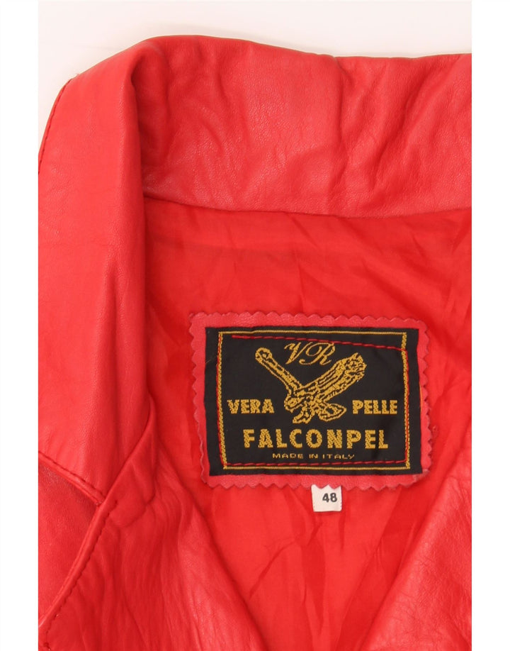 FALCONPEL Womens 3 Button Leather Blazer Jacket IT 48 XL Red Leather Vintage Falconpel and Second-Hand Falconpel from Messina Hembry 