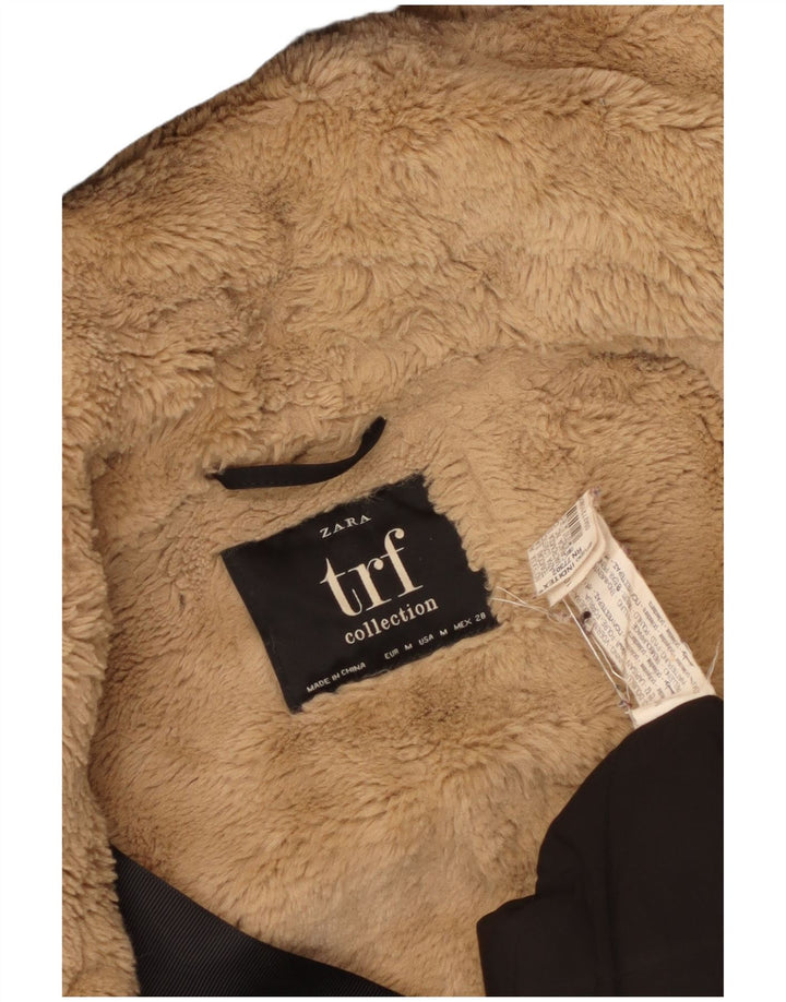 Zara Veste Parka à capuche pour femme UK 14 Medium Noir Polyester