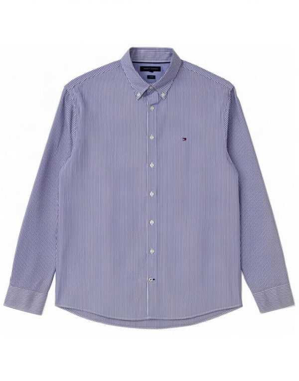 Tommy Hilfiger Mens Regular Fit Shirt 2XL Blue Pinstripe Cotton