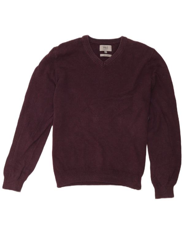 Marks & Spencer Dame V-hals sweater UK 14 Medium Bourgogne bomuld