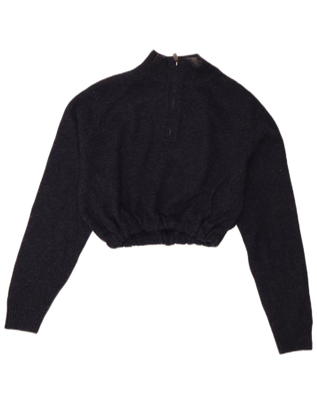 Marks & Spencer Womens Crop Zip Neck Jumper Sweater UK 14 Medium Navy Blue