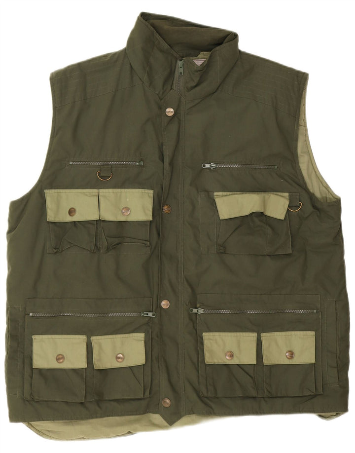 Vintage Mens Utility Gilet UK 44 2XL Khaki Polyester