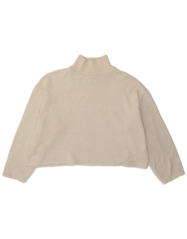 Zara Womens Crop Loose Fit Top Langærmet UK 16 Large White Polyester