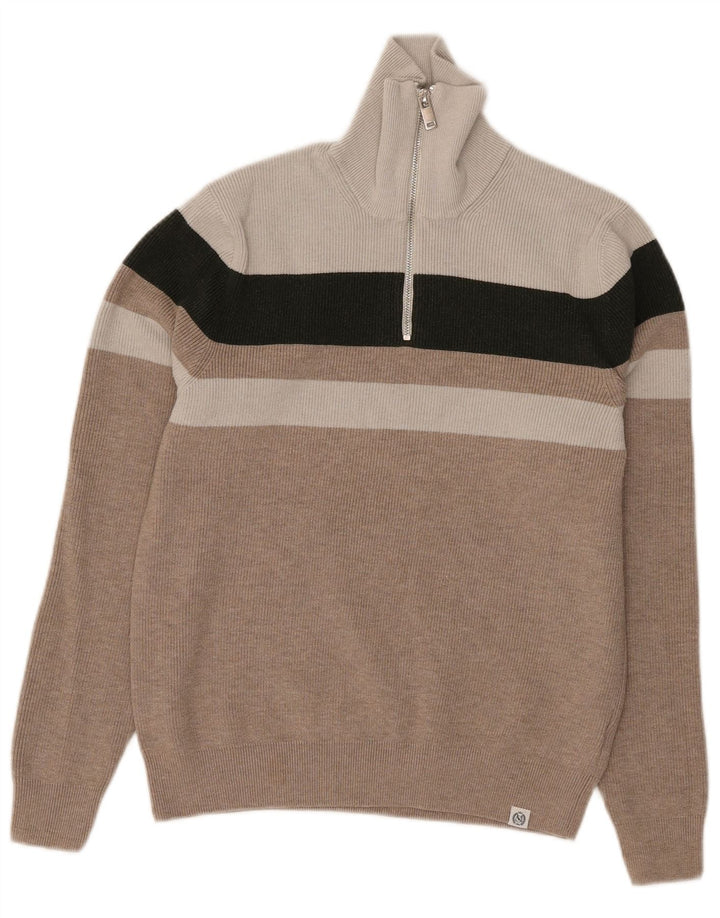 Marks & Spencer Womens Zip Neck Jumper Sweater UK 10 Small Grey Colourblock