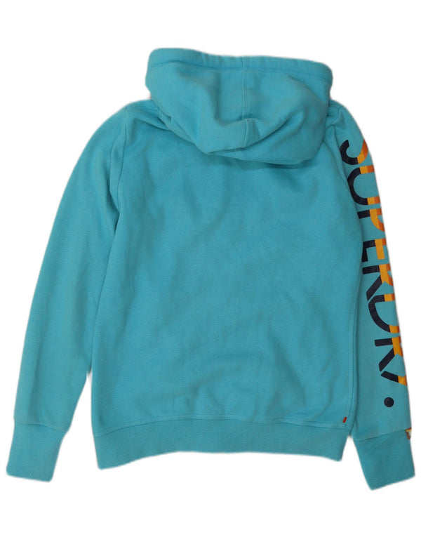 Superdry Womens Graphic Zip Hoodie Sweater UK 16 Large Blue Cotton