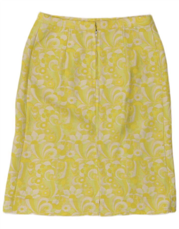 Vintage Womens Straight Skirt W30 Medium Yellow Floral