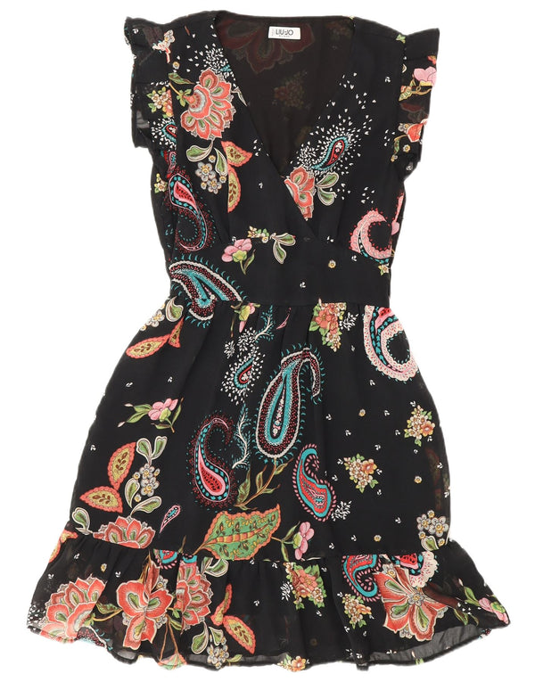 Liu Jo Robe à volants pour femme UK 42 Medium Noir Paisley