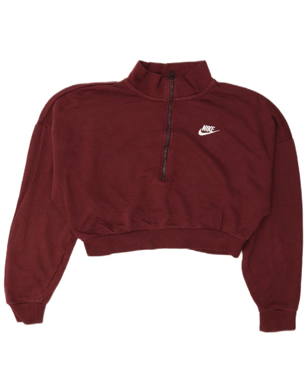Nike női Crop cipzáras nyakú pulóver UK 14 közepes bordó pamut