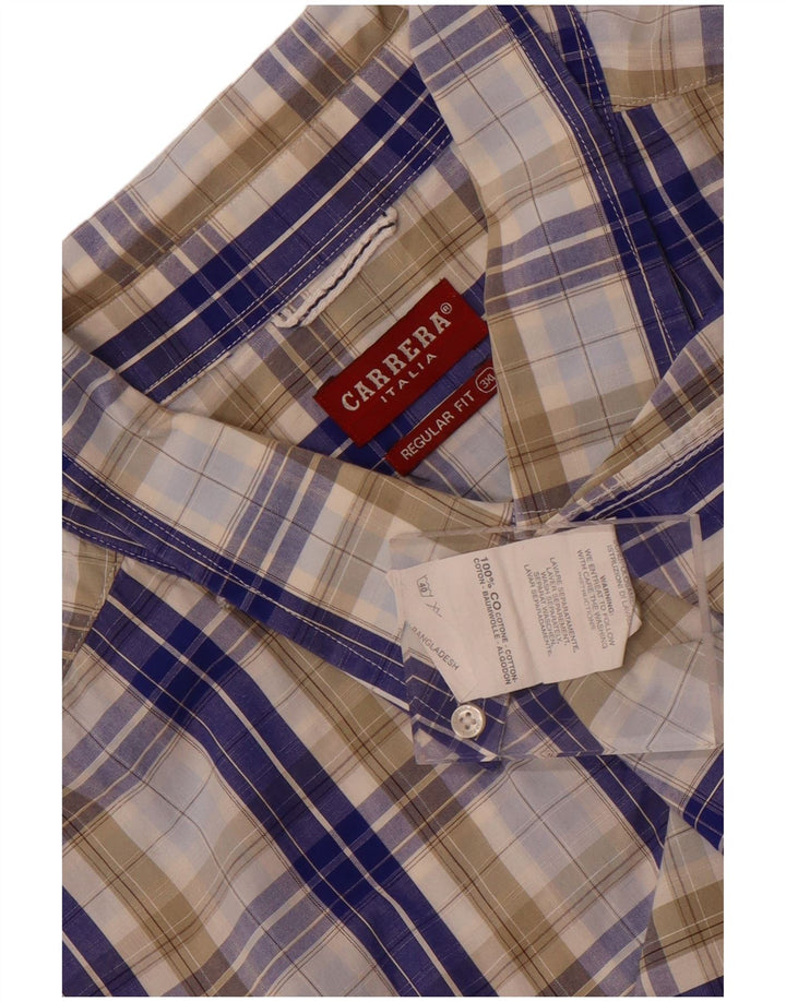 Carrera Mens Regular Fit Short Sleeve Shirt 3XL Blue Check Cotton