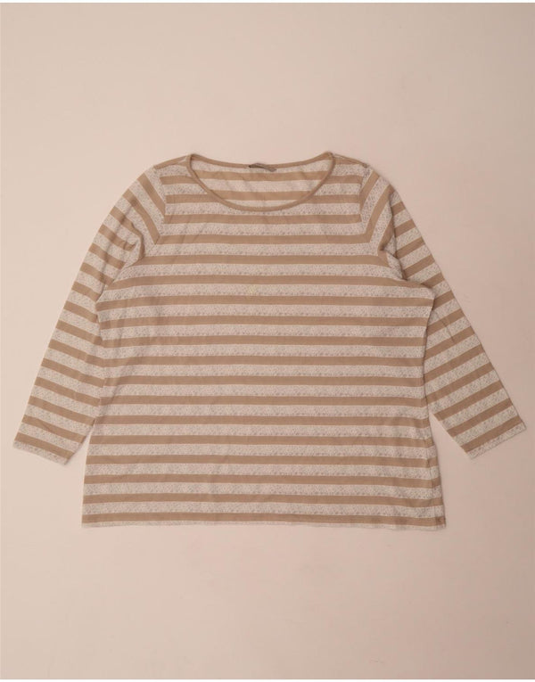 Marks & Spencer Womens Top Long Sleeve UK 24 4XL Beige Striped Viscose