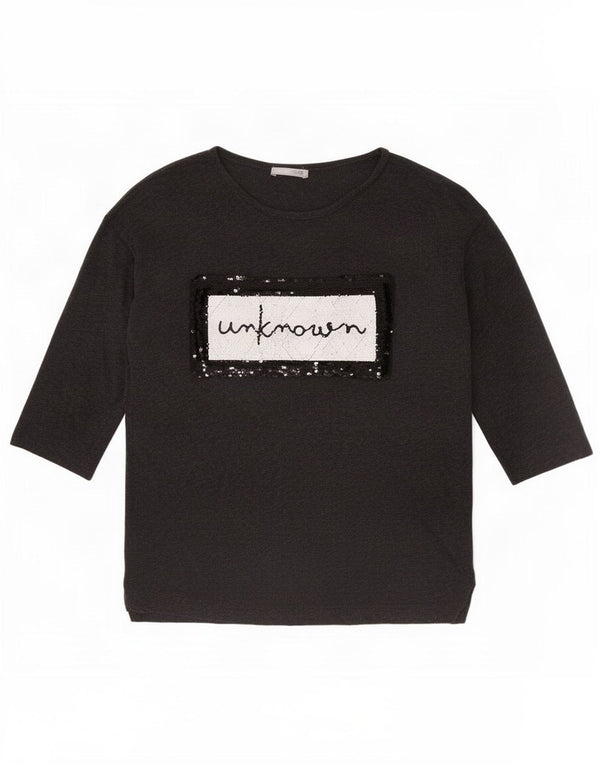 Zara Mujer Top Gráfico Manga 3/4 UK 10 Small Gris Lyocell