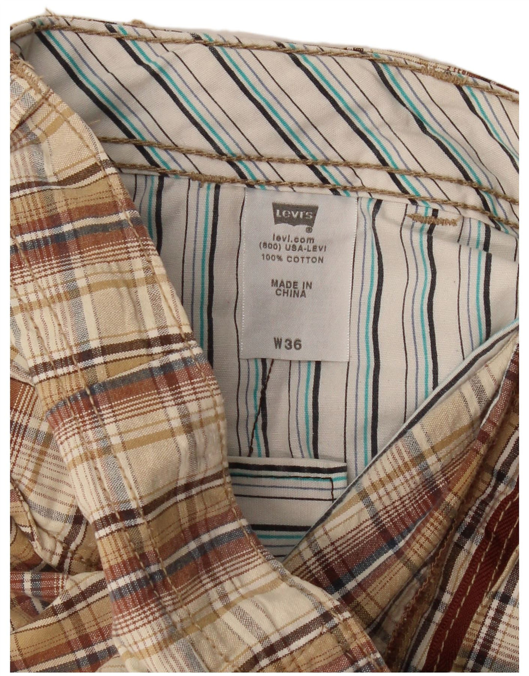 LEVI'S Mens Chino Shorts W36 Large Beige Check Cotton