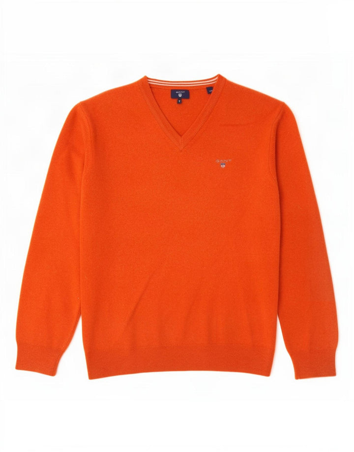 Gant Womens V-Neck Jumper Sweater UK 14 Large Orange Wool