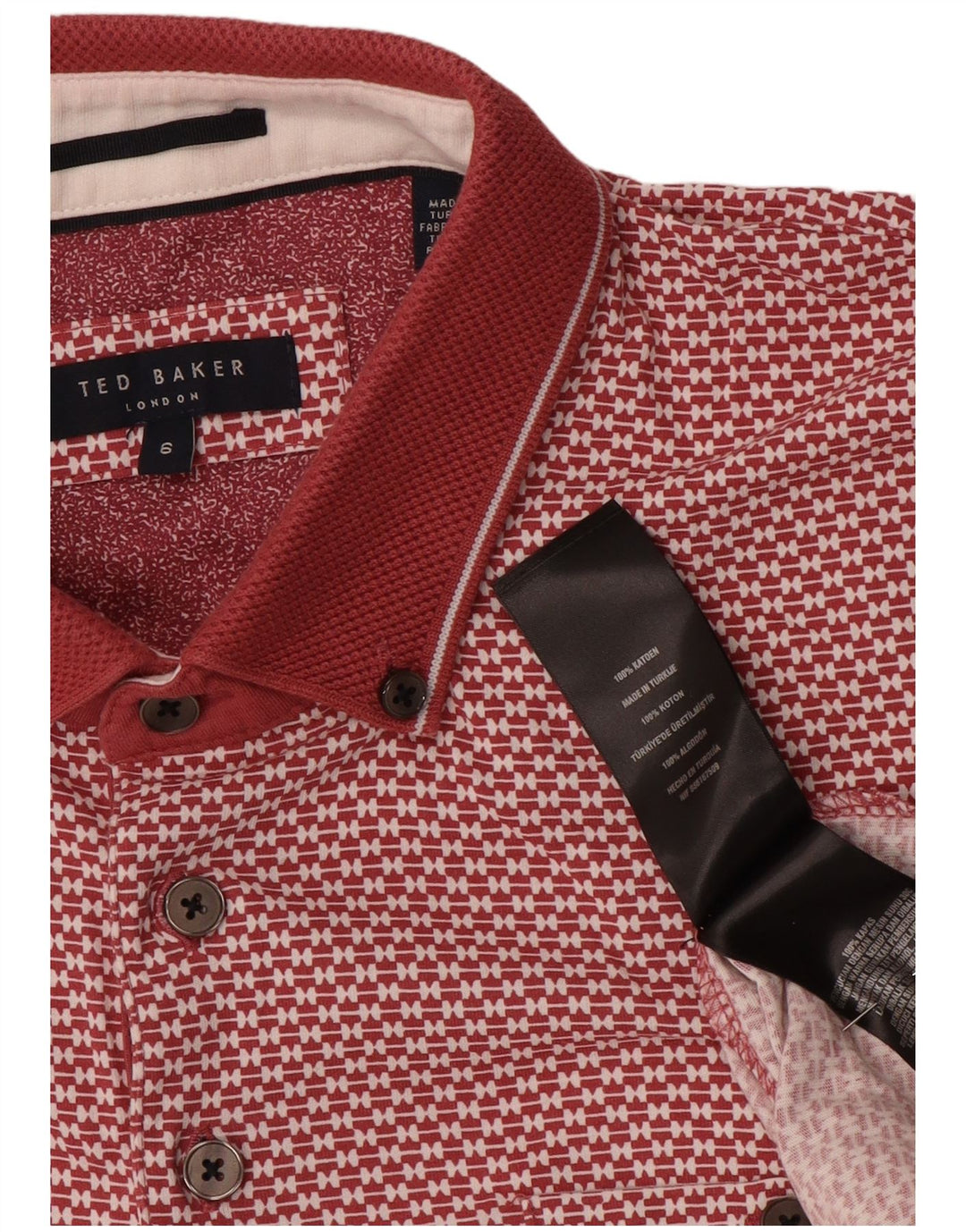Ted Baker Herre abstrakt mønster poloshirt størrelse 6 2XL rød bomuld