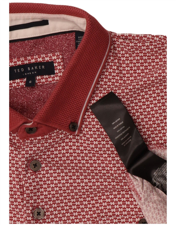 Ted Baker Herre abstrakt mønster poloshirt størrelse 6 2XL rød bomuld