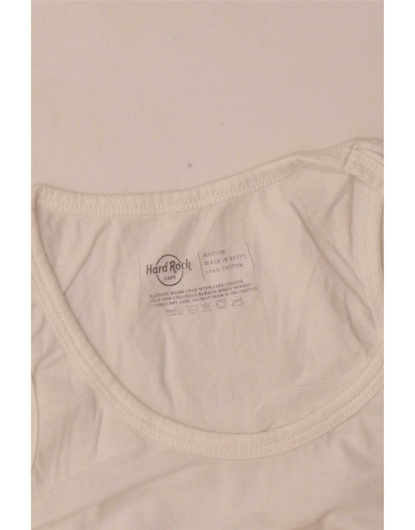 Hard Rock Cafe Dame Mallorca Grafisk Vest Top UK 12 Medium Hvid Bomuld