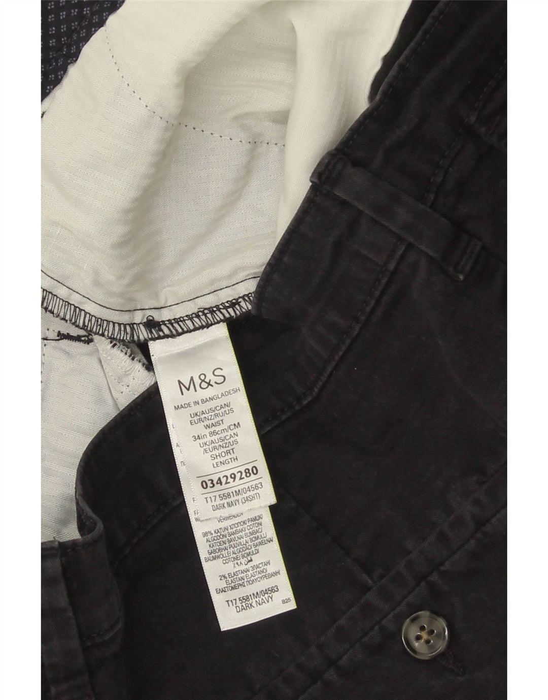 Marks & Spencer Mens Chino Shorts W34 Large Navy Blue Cotton