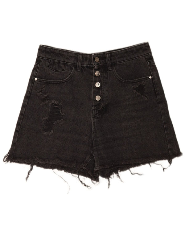 Zara Womens Distressed Denim Shorts EU 36 XS W26 Sort Bomuld
