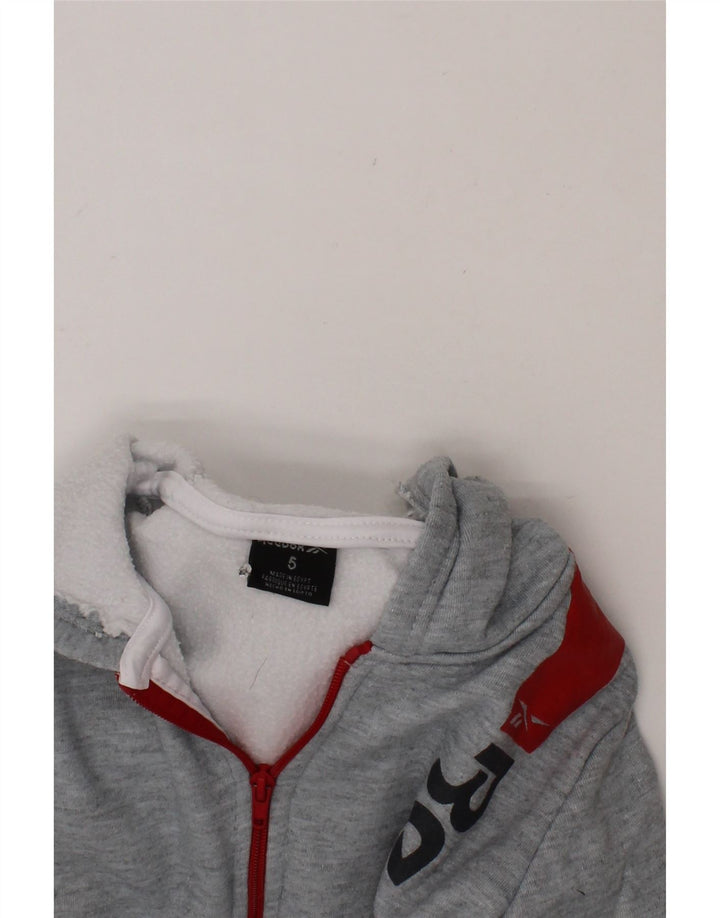 REEBOK Boys Graphic Zip Hoodie Sweater 4-5 Years Grey Cotton Vintage Reebok and Second-Hand Reebok from Messina Hembry 