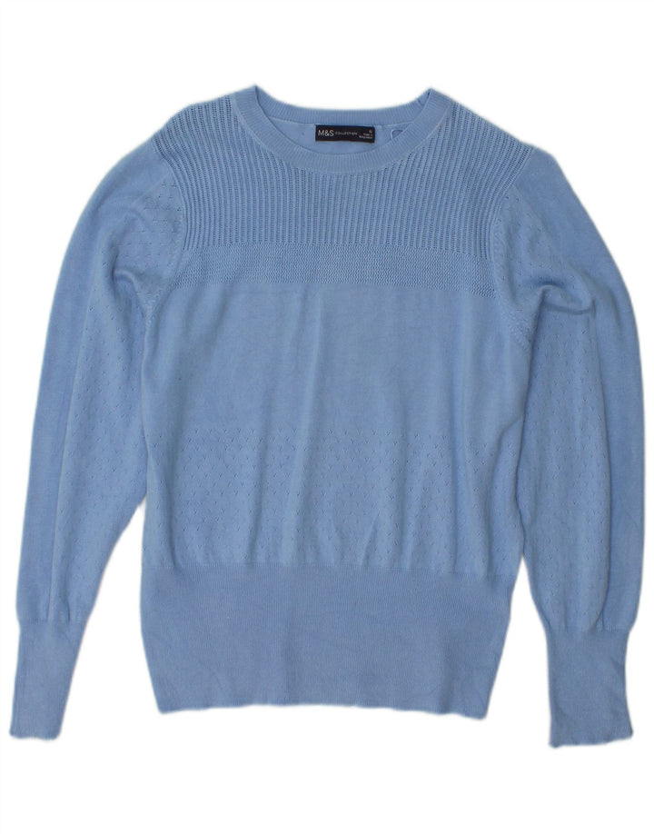 MARKS & SPENCER Maglione corto da donna con scollo a barca UK 12 Blu medio