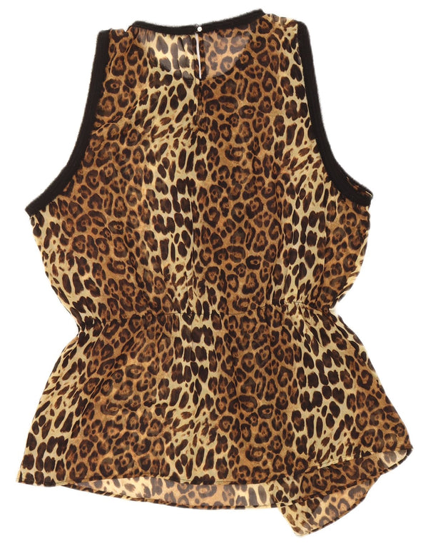 Blusa feminina sem mangas Zara Top UK 18 XL marrom estampa animal