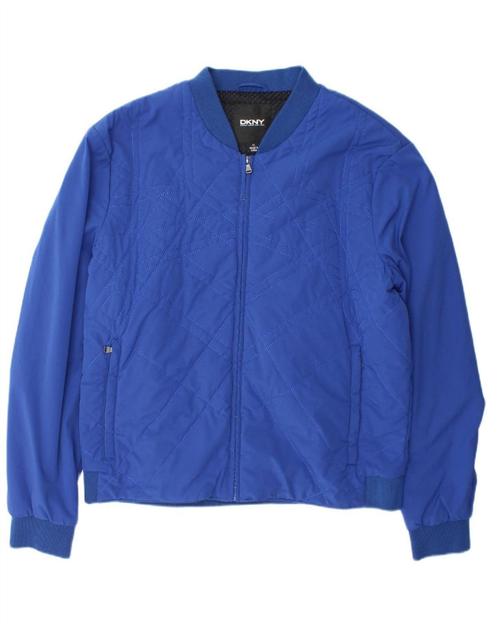 DKNY Mens Bomber Jacket UK 42 XL Blue Geometric
