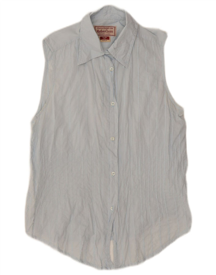 Marlboro Classics Womens Sleeveless Slim Fit Shirt UK 14 Medium Blue