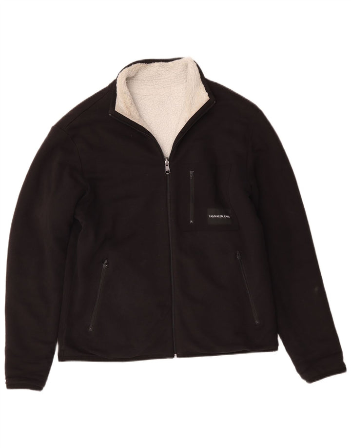 Calvin Klein Jeans Mens Sherpa Jacket UK 38 Medium Black Cotton
