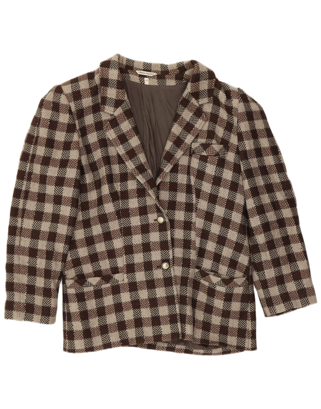 Vintage mujer 2 botones Blazer chaqueta IT 46 grande marrón Gingham Classic