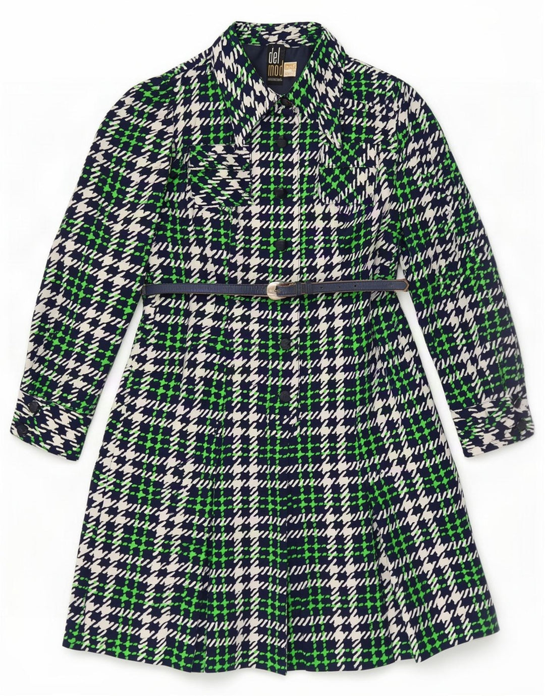 Delmod Womens Overcoat IT 40 Small Green Check Polyester