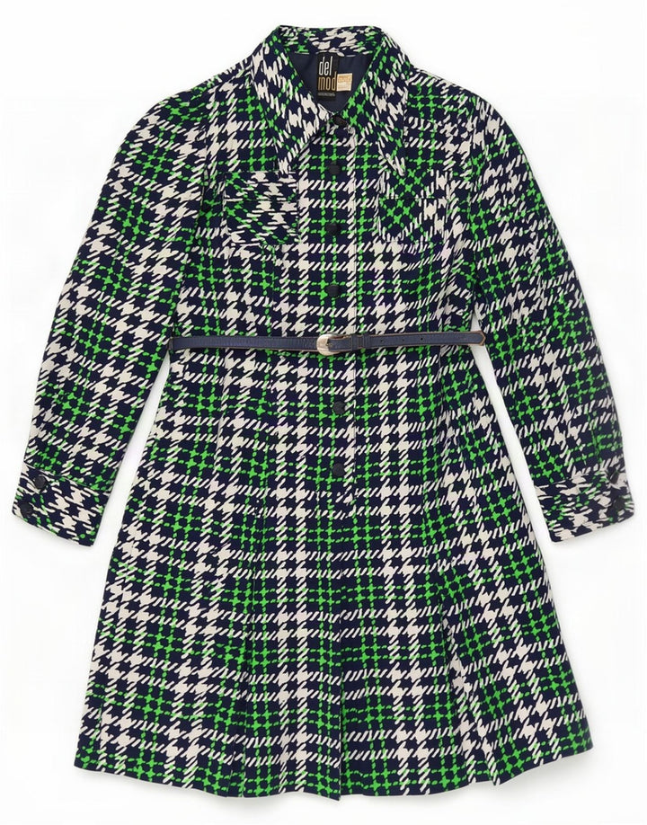Delmod Womens Overcoat IT 40 Small Green Check Polyester