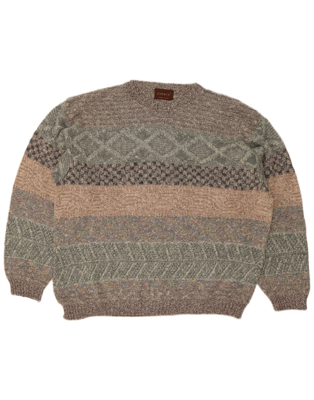 Darwin Herren-Pullover mit Rundhalsausschnitt, Größe 52, groß, mehrfarbig gestreift