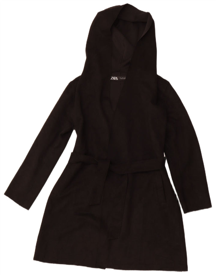 Γυναικείο παλτό ZARA με κουκούλα UK 10 Small Black Polyester
