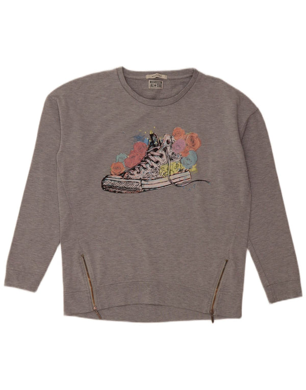 CONVERSE Felpa con grafica da donna Maglione UK 14 Cotone grigio medio