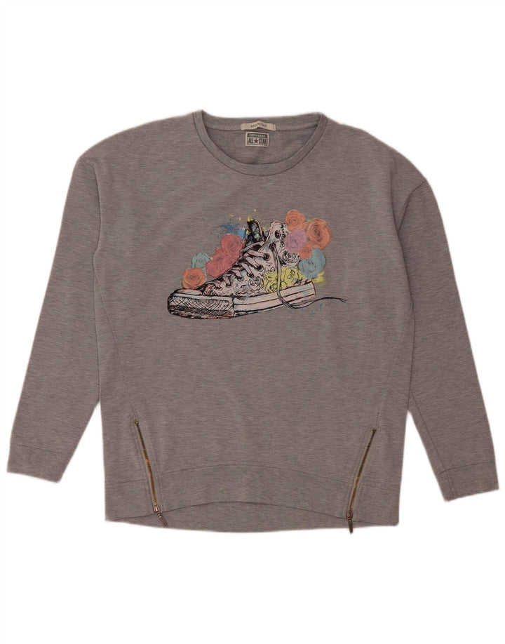 Damski sweter z grafiką CONVERSE UK 14, średnioszary, bawełniany