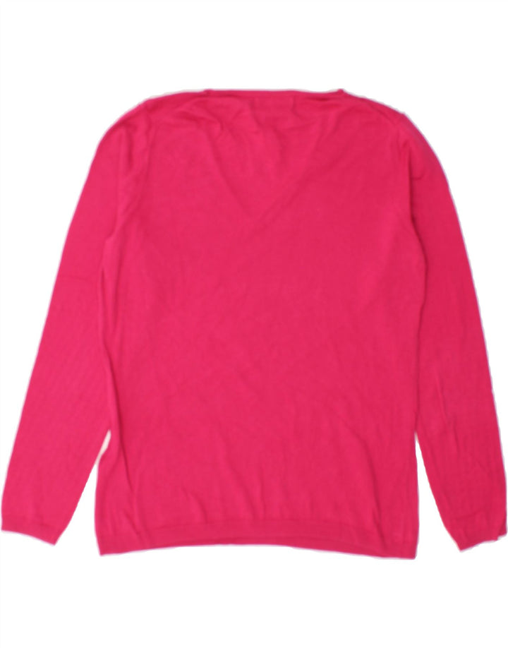 MASSIMO DUTTI Womens V-Neck Jumper Sweater UK 12 Medium Pink Cotton Vintage Massimo Dutti and Second-Hand Massimo Dutti from Messina Hembry 