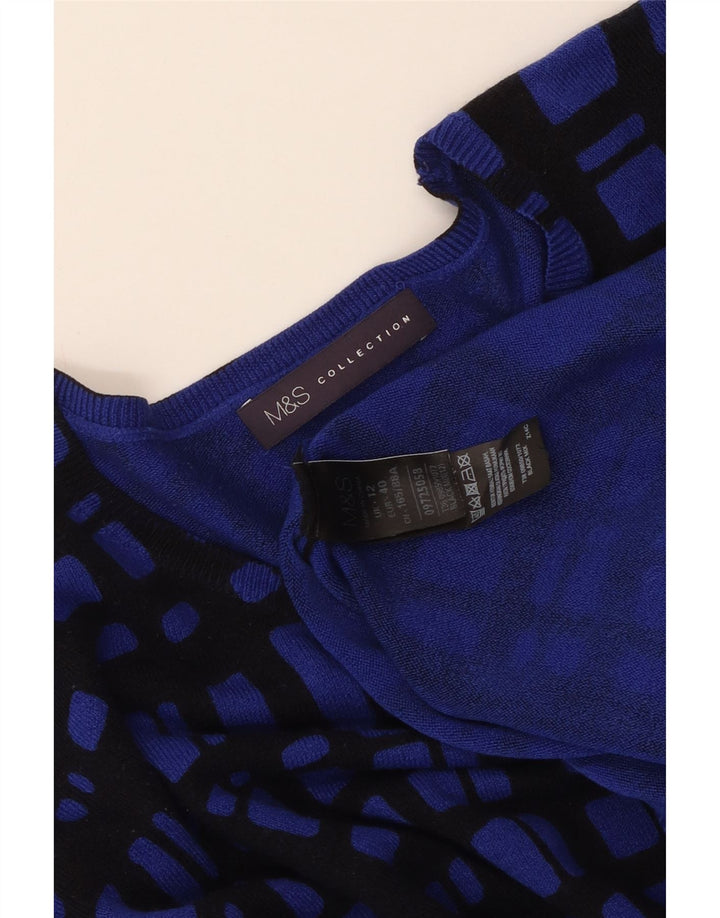 MARKS & SPENCER Womens Boat Neck Jumper Sweater UK 12 Medium  Blue Check