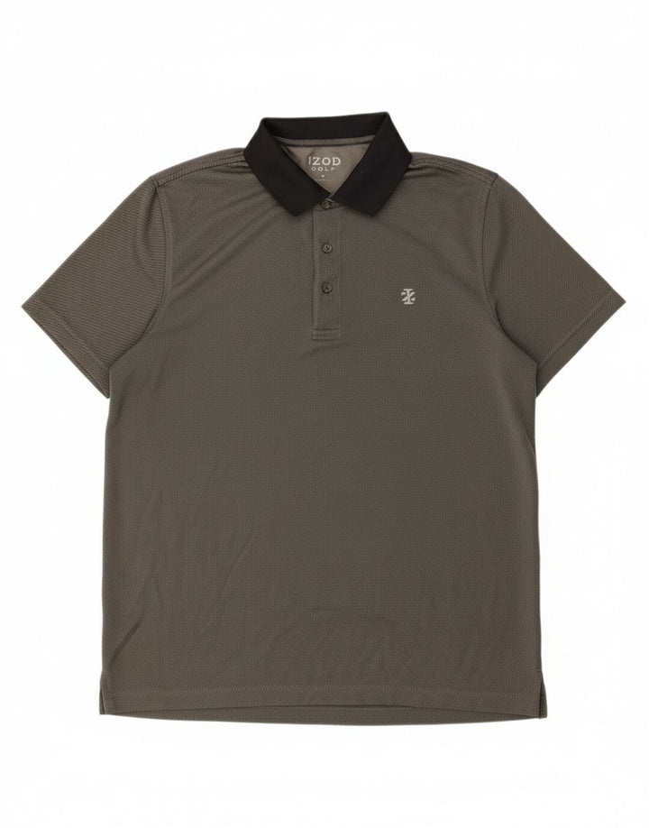 IZOD Mens Golf Polo Shirt Medium Grey Striped
