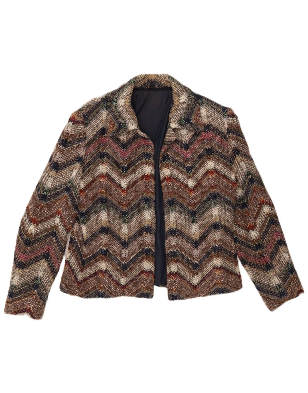 Vintage Womens Knit Open Blazer Jacket UK 12 Medium Multicoloured Chevron