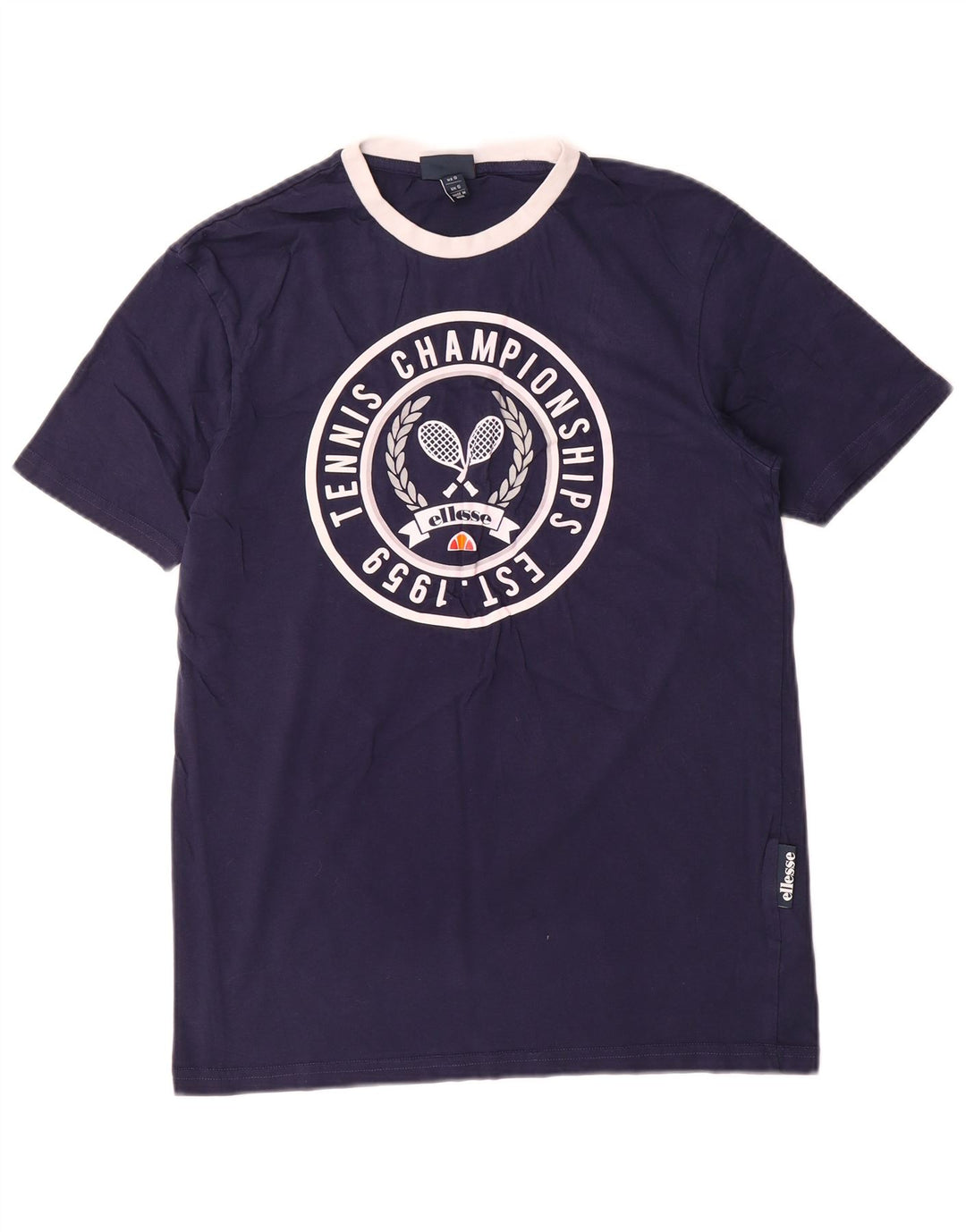 Ellesse Homme Regular Graphic T-Shirt Top Petit Bleu Marine Coton
