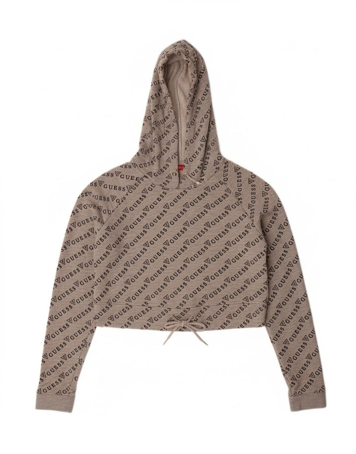 GUESS Womens Oversized Crop Graphic Hoodie Jumper UK 6 XS Grey Cotton Vintage Guess and Second-Hand Guess from Messina Hembry 