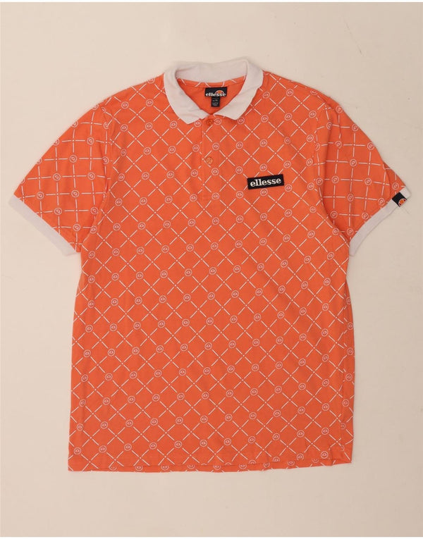 Ellesse Mens Rugby Polo Shirt XL Orange Geometric Cotton