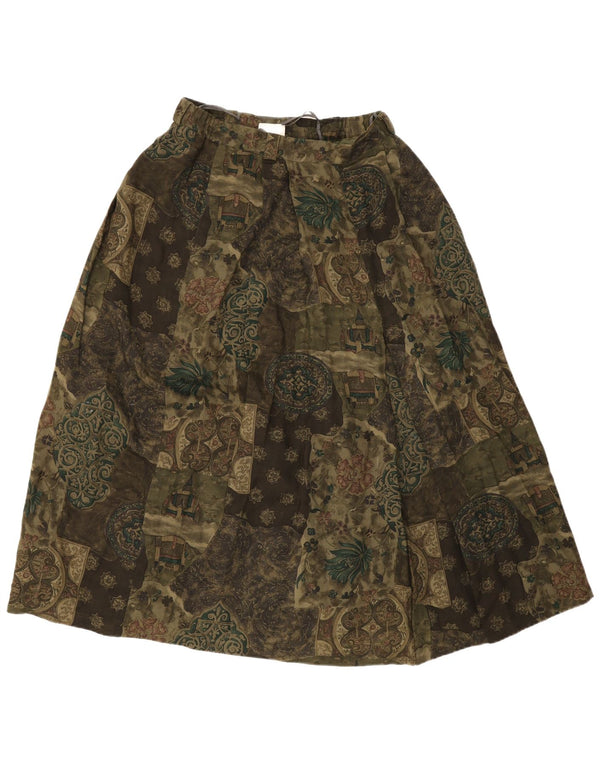 Meico Womens Flared Skirt UK 16 Large W30 Khaki Floral