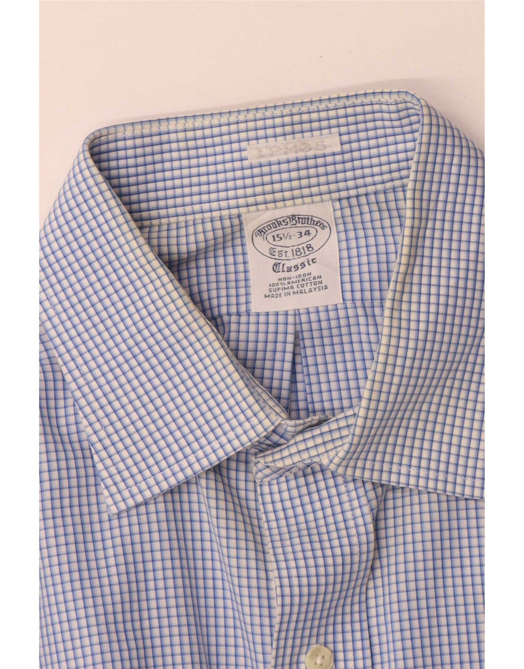 Brooks Brothers Mens Classic Fit Shirt Size 15 1/2 Medium Blue Gingham