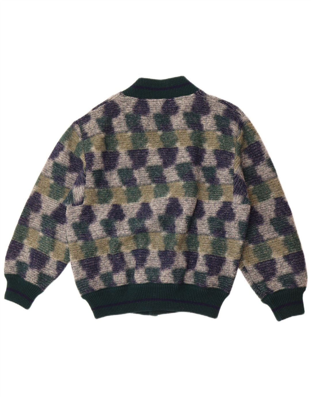 Vintage Mens Cardigan Sweater Medium Green Geometric