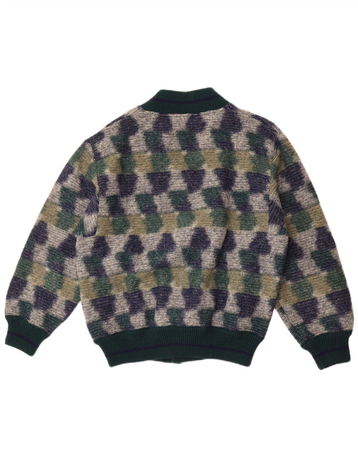 Vintage Mens Cardigan Sweater Medium Green Geometric