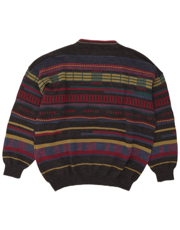 Maglione maglione girocollo vintage da uomo XL a righe multicolore