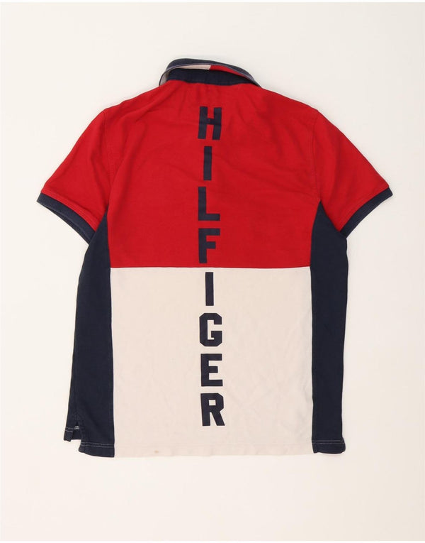 Tommy Hilfiger Mens Polo Shirt Medium Red Colourblock Cotton