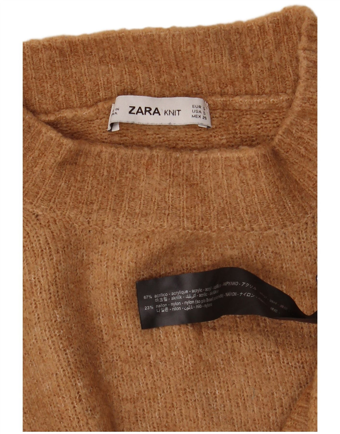 Zara Womens Crop Oversized Turtle Neck Jumper Sweater UK 10 Small Beige