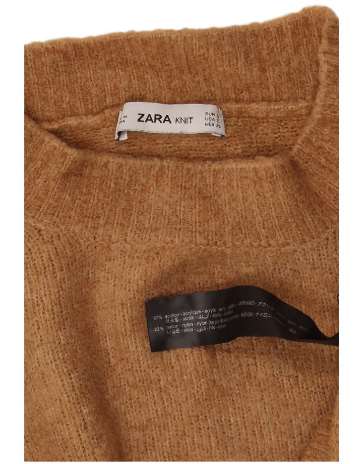 Zara Womens Crop Oversized Turtle Neck Jumper Sweater UK 10 Small Beige